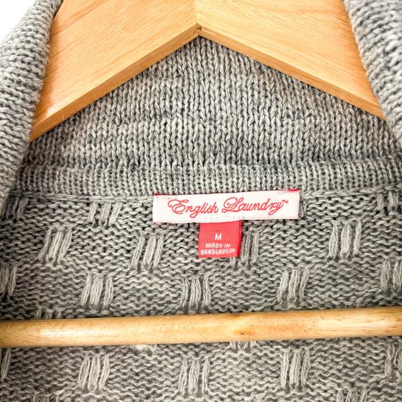 English Laundry Gray Open Front Cardigan Sweater Knit Drape Shawl Collar Medium - Picture 2 of 6